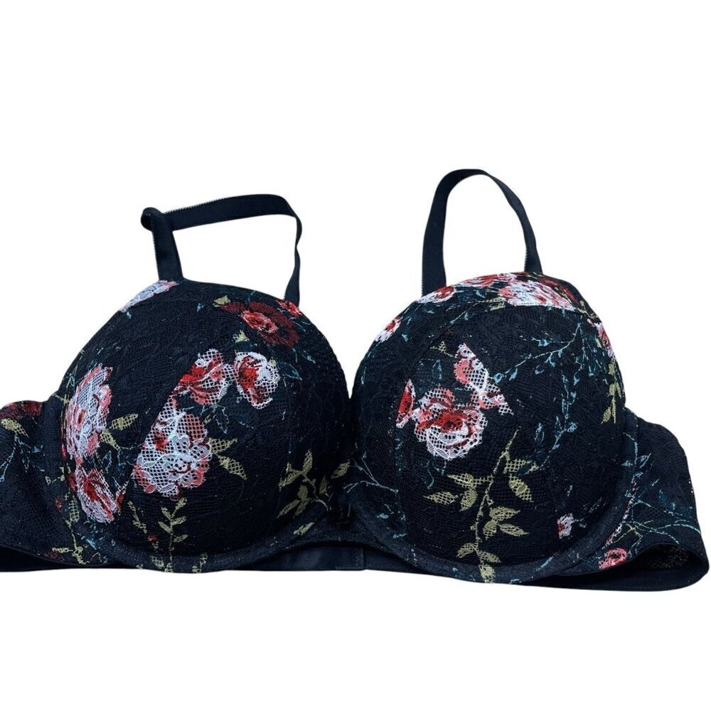 Torrid Black Floral Push-Up Plunge Bra 40D Sexy Lingerie